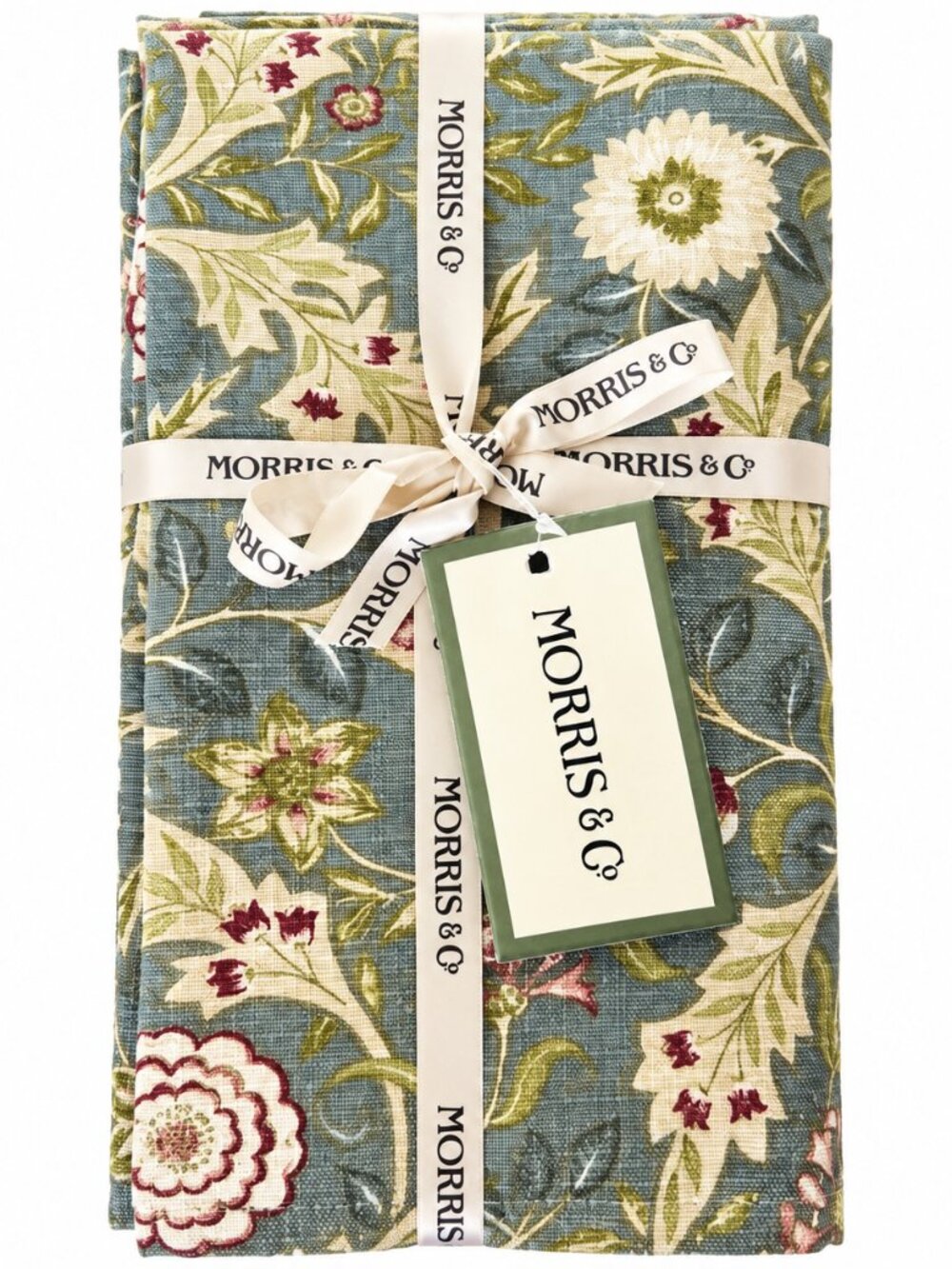Morris & Co Dinner Fabric Napkins Wilhemina Floral Blue Ivory 20x20" Set of 8